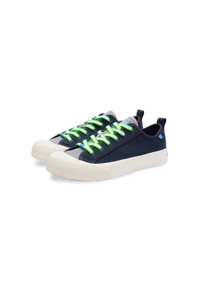 lace:colourblock navy-neon green two tone flat lace